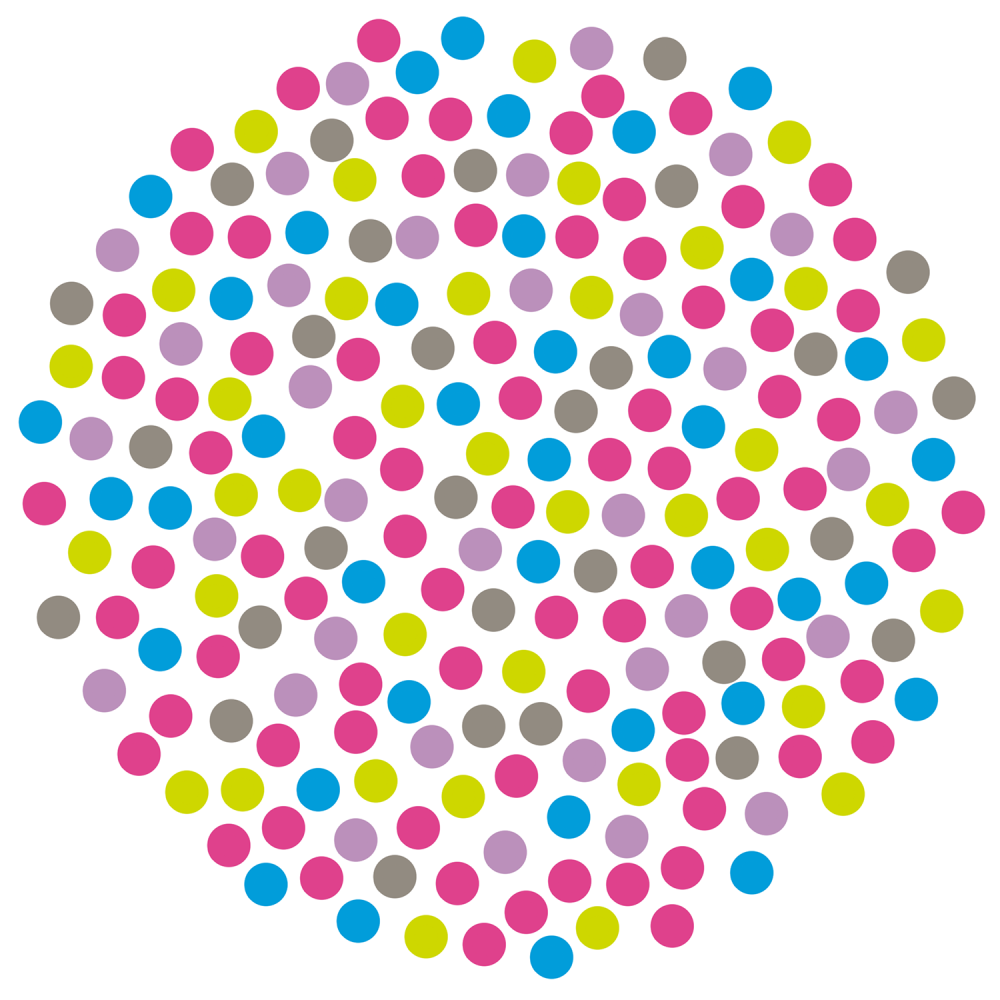 Durchmischte, bunte Punkte in einem Kreis